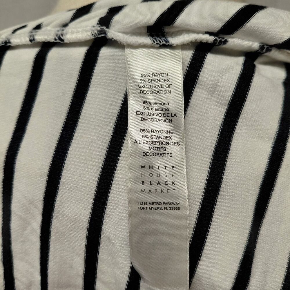 White House Black Market Off the Shoulder Navy & White Stripe Ruffled Top Sz M - Picture 7 of 7